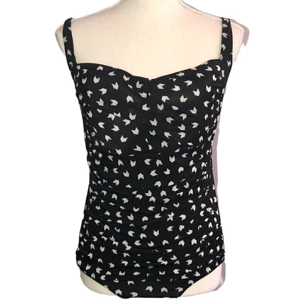 Handmade Swimsuit Women's Size Medium Black White Twist-Top Ruched One Piece